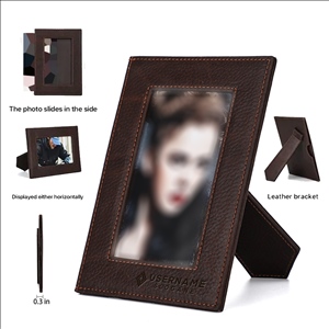 Genuine Leather Photo Frame with Bracket Protective Glass